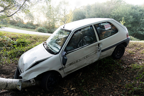 Crashed Car at Gatewood Bridge, Exbury